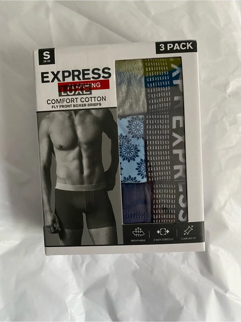Express Men’s Comfort Cotton Boxer Briefs – 3 Pack size small priced $48